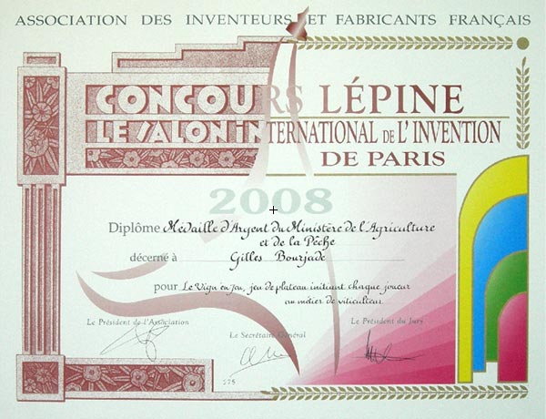 MÉDAILLE D'ARGENT AU CONCOURS LÉPINE 2008 :